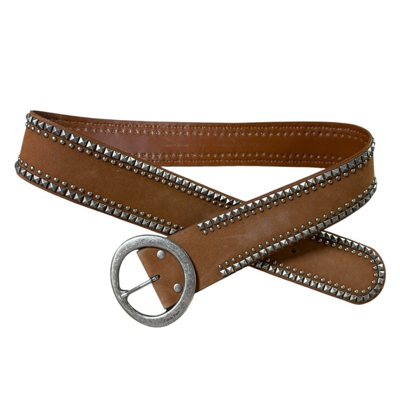 SOLD Vintage Y2K Wide Studded Belt Size Large Brown Genuine Leather Suede - Picture 5 of 10